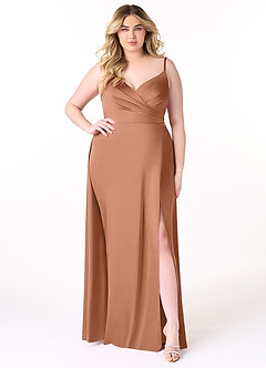 Azazie Dalilah Bridesmaid Dresses Bronzer A-Line V-Neck Pleated Stretch Satin Dress image6