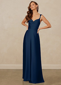 Christian Siriano Bridal for Azazie 1001 Bridesmaid Dresses Dark Navy A-Line Sweetheart Neckline Stretch Satin Dress image3