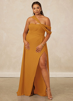 Christian Siriano Bridal for Azazie 1014 Brautjungfernkleider A-Linie Schulterfrei Chiffon Kleid Butterscotch image12