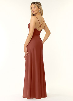 Azazie Naeem Bridesmaid Dresses Auburn A-Line V-Neck Ruffle Chiffon Dress image4