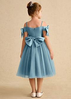 Azazie Amie Flower Girl Dresses Moody Blue A-Line Off the Shoulder Matte Satin Dress image2