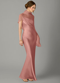Azazie Jaleesa Robes de demoiselle d'honneur Robe Fourreau en Satin extensible Col haut Rosette image3