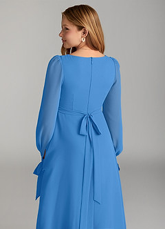 Azazie Leonia Junior A-Linie mit Taschen Chiffon Kleid Blauhäher image6