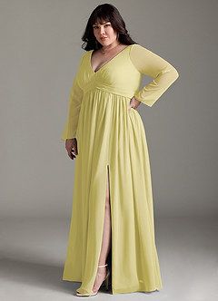 Azazie Teton Maternity Bridesmaid Dresses A-Line Long Sleeve Chiffon Floor-Length Dress image11