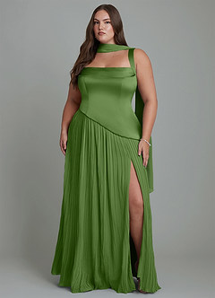 Azazie Stephanie Bridesmaid Dresses Basil A-Line Pleated Stretch Satin Dress image14