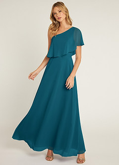 Azazie Lizzy Brautjungfernkleider A-Linie One-Shoulder Chiffon Kleid Tintenblau image5