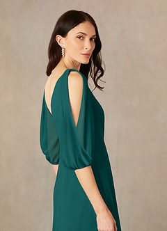 Azazie Bronwyn Abiti per la Madre della Sposa Abito A-Line in Chiffon Increspato con Scollo a V Verde Pavone image5
