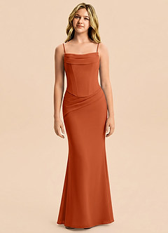 Azazie Sorrel Junior Meerjungfrau-Linie Plissee Chiffon Kleid Gebranntes Orange image5