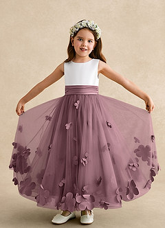 Azazie Vi Robe Demoiselle D'honneur Fillette Robe Trapèze en Tulle Sans manches Mauve Vintage image5