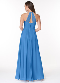 Azazie Ginger Bridesmaid Dresses Blue Jay A-Line Halter Pleated Chiffon Dress image2
