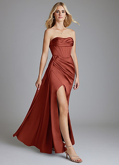 Azazie Amyra Bridesmaid Dresses Terracotta Mermaid Off the Shoulder Stretch Satin Convertible Dress image10