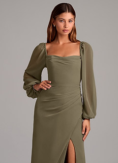 Azazie Brixley Bridesmaid Dresses Willow Green Mermaid Long Sleeve Chiffon Dress image7