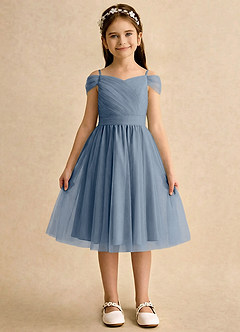Azazie Lila Girls Formal Robe Demoiselle D'honneur Fillette Robe Trapèze en Tulle Épaule décolletée Violet Crépusculaire image1