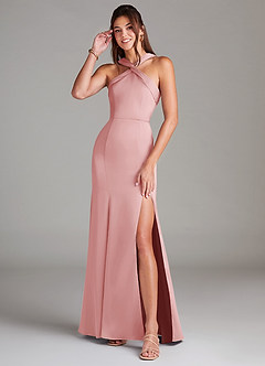 Azazie Rue Bridesmaid Dresses Powder Pink Mermaid Pleated Stretch Satin Dress image1