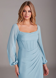 Azazie Charissa Bridesmaid Dresses Sky Blue Sheath Long Sleeve Chiffon Dress image7