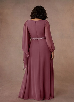 Azazie Priyanka Mother of the Bride Dresses Vintage Mauve A-Line Boatneck Pleated Chiffon Dress image8