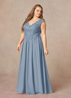 Azazie Amethyst vestidos de madre de la novia Vestido de Azul Polvoriento de Gasa de Corte En A con Lentejuelas Cuello V image12