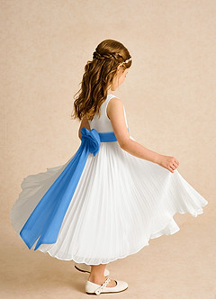 Azazie Margot Abiti da Ragazza di Fiori Abito A-Line in Chiffon Plissettato Avorio Ghiandaia Azzurra image7