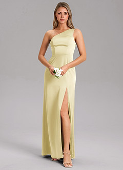 Azazie Phaedra Brudtärnklänningar Klä av A-Linje i Stretch Satin Ena axeln Citronsorbet image7