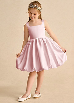 Azazie Nirvana Robe Demoiselle D'honneur Fillette Robe Princesse en Mat Satiné Rayé Rose Poudré image3