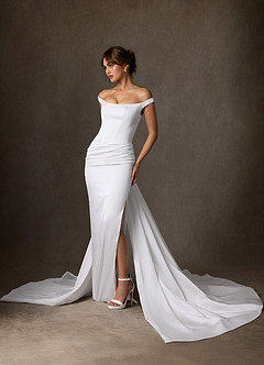 Azazie Marciana 웨딩드레스 쉬스 오프 더 숄더 스트레치 새틴 채플 트레인 드레스 image4