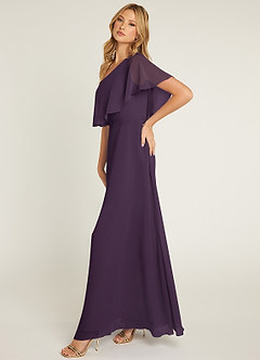Azazie Lizzy Bridesmaid Dresses Plum A-Line One Shoulder Chiffon Dress image4