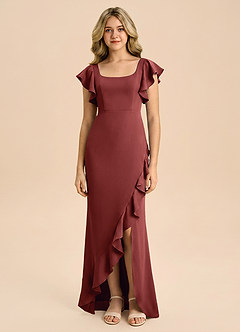 Azazie Demi Junior Robe Sirène en Satin extensible Nœud Terracotta image5