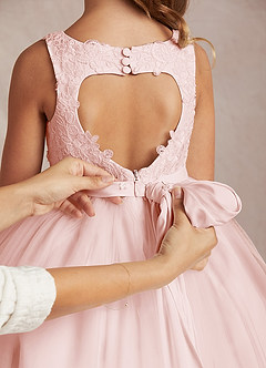 Azazie Calla Flower Girl Dresses Blushing Pink Ball-Gown Lace Tulle Dress image5