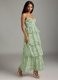 Azazie Kaiden Robes de demoiselle d'honneur Robe Trapèze en Mousseline de soie Encolure en Forme de Cœur Fougère Verte Florale image3