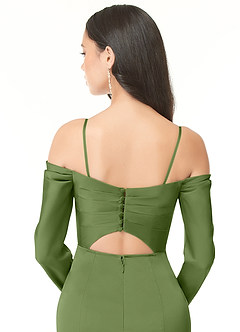 Azazie Hallie Brudtärnklänningar Klänning av Tubklänning i Stretch Satin Off-The-Soulder långärmad Enbärsgrön Konvertibel image7