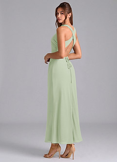 Azazie Evadne Brautjungfernkleider Etui Plissee Chiffon Kleid Staubiger Salbeigrün image2