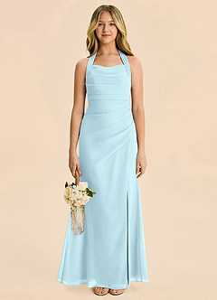 Azazie Destiny Junior Cloud Blue Sheath Ruched Chiffon Dress image4
