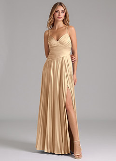 Azazie Vini Brautjungfernkleider A-Linie Plissee Stretch-Satin Kleid Champagner image4