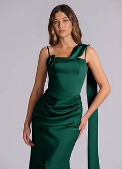 Azazie Inara Bridesmaid Dresses Emerald Mermaid Pleated Stretch Satin Dress image7