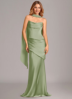 Azazie Pelagia Brudtärnklänningar Klä av Sjöjungfru i Stretch Satin Korsett Dusty Sage Konvertibel image2