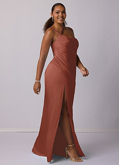 Barbie ♥ Azazie Robes de demoiselle d'honneur Robe Sirène en Satin extensible Ue épaule Auburn image9