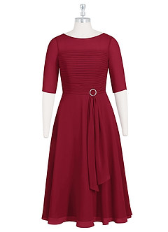 Azazie Naomi Kleider für die Brautmutter A-Linie Bootshals Gefaltet Chiffon Kleid Burgunderrot image7