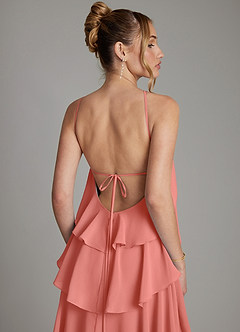 Azazie Deena Bridesmaid Dresses Salmon Pink A-Line Ruched Chiffon Dress image6