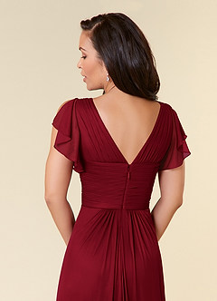 Azazie Reneya Mother of the Bride Dresses Burgundy A-Line Pleated Mesh Dress image6