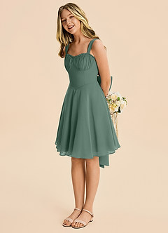 Azazie Arie Junior Sea Moss A-Line Ruched Chiffon Dress image2