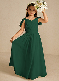 Azazie Chelle vestidos de niña de las flores Vestido de Verde Oscuro de Gasa de Corte En A con Plisado image1