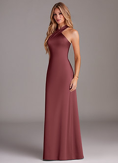 Azazie Doretta Bridesmaid Dresses Merlot Mermaid Pleated Stretch Satin Dress image4