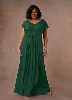 Azazie Reneya Mother of the Bride Dresses Dark Green A-Line Pleated Mesh Dress image7