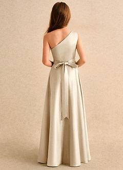 Azazie Puddles Junior Formal vestidos de niña de las flores Vestido de Champán de Satin Mate de Corte en A con Hombro unilateral image3