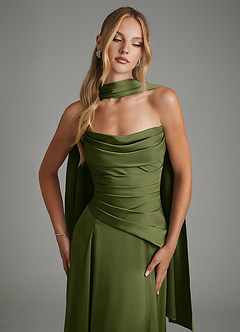 Azazie Gabriela Bridesmaid Dresses Olive A-Line Corset Stretch Satin Dress image5