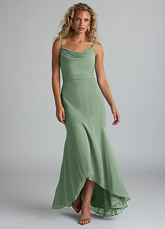 Azazie Summer Bridesmaid Dresses Matcha Mermaid Scoop Cowl Chiffon Dress image4