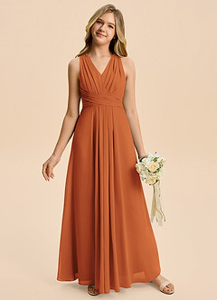 Azazie Kirsten Junior Linia A Pofałdowany Szyfon Długość podłogi Młodsza druhna Sukienka image4