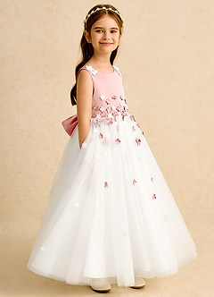 Azazie Eleni Flower Girl Dresses Ivory Rosette Ball-Gown Bow Tulle Dress image3