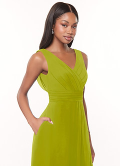 Azazie Karina Bridesmaid Dresses Lemongrass A-Line Pleated Chiffon Dress image5