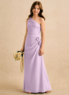 Azazie Sophie Girls Formal Robe Demoiselle D'honneur Fillette Robe Fourreau en Mousseline de soie Une épaule Frostiges Flieder image4